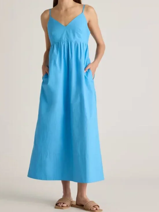 Quince 100% Organic Cotton Sleeveless Maxi Dress Cornflower Blue M NWT - Picture 1 of 4